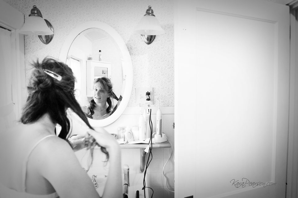 bride doing hair